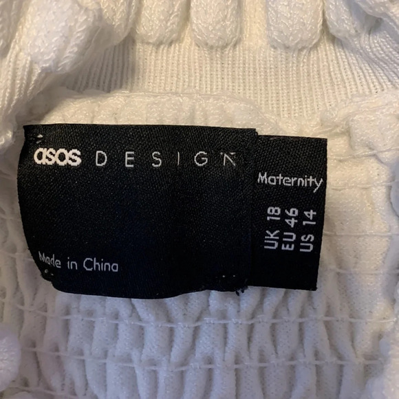 ASOS size 14 white cream puff bishop sleeve smocked chest peplum frill neck - Picture 9 of 11